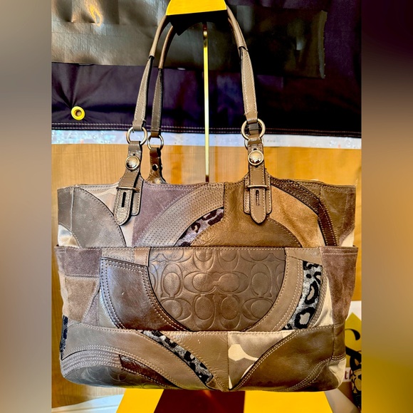 Coach Patchwork Leather Tote Bag - Brown and Gray EUC - Picture 1 of 14